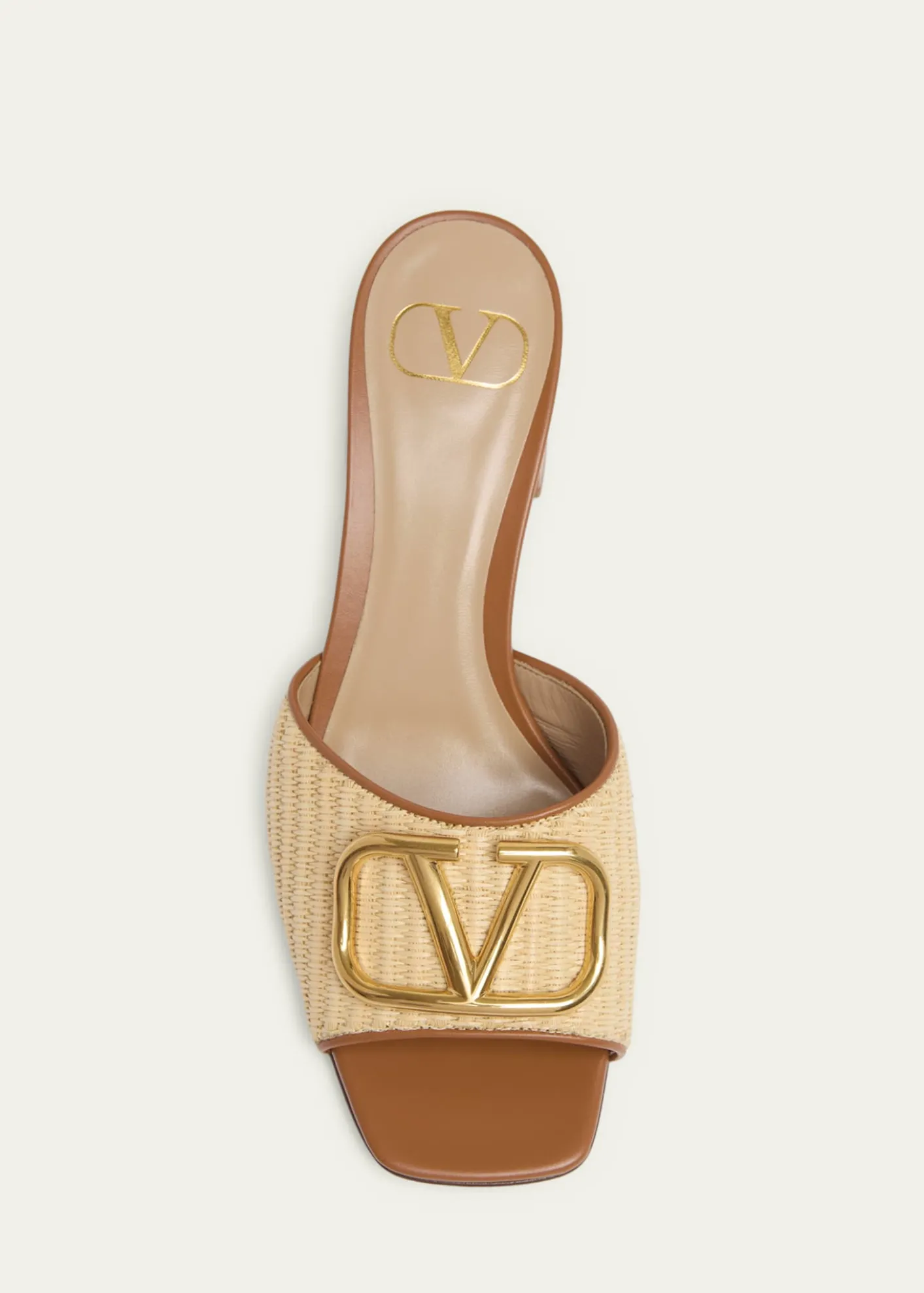 Valentino GaravaniVLogo Signature Leather and Raffia Mule Sandals