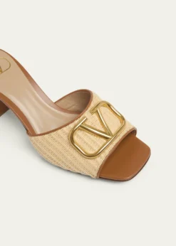 Valentino GaravaniVLogo Signature Leather and Raffia Mule Sandals