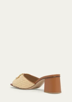 Valentino GaravaniVLogo Signature Leather and Raffia Mule Sandals
