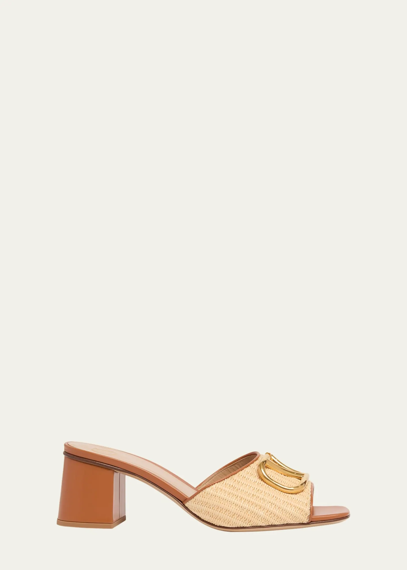 Valentino GaravaniVLogo Signature Leather and Raffia Mule Sandals
