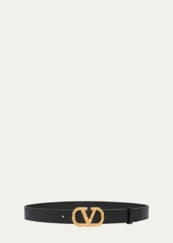 Valentino GaravaniVLogo Signature Crystal-Embellished Leather Belt, 30mm