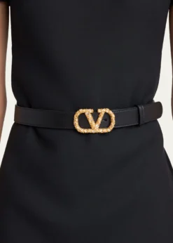Valentino GaravaniVLogo Signature Crystal-Embellished Leather Belt, 30mm