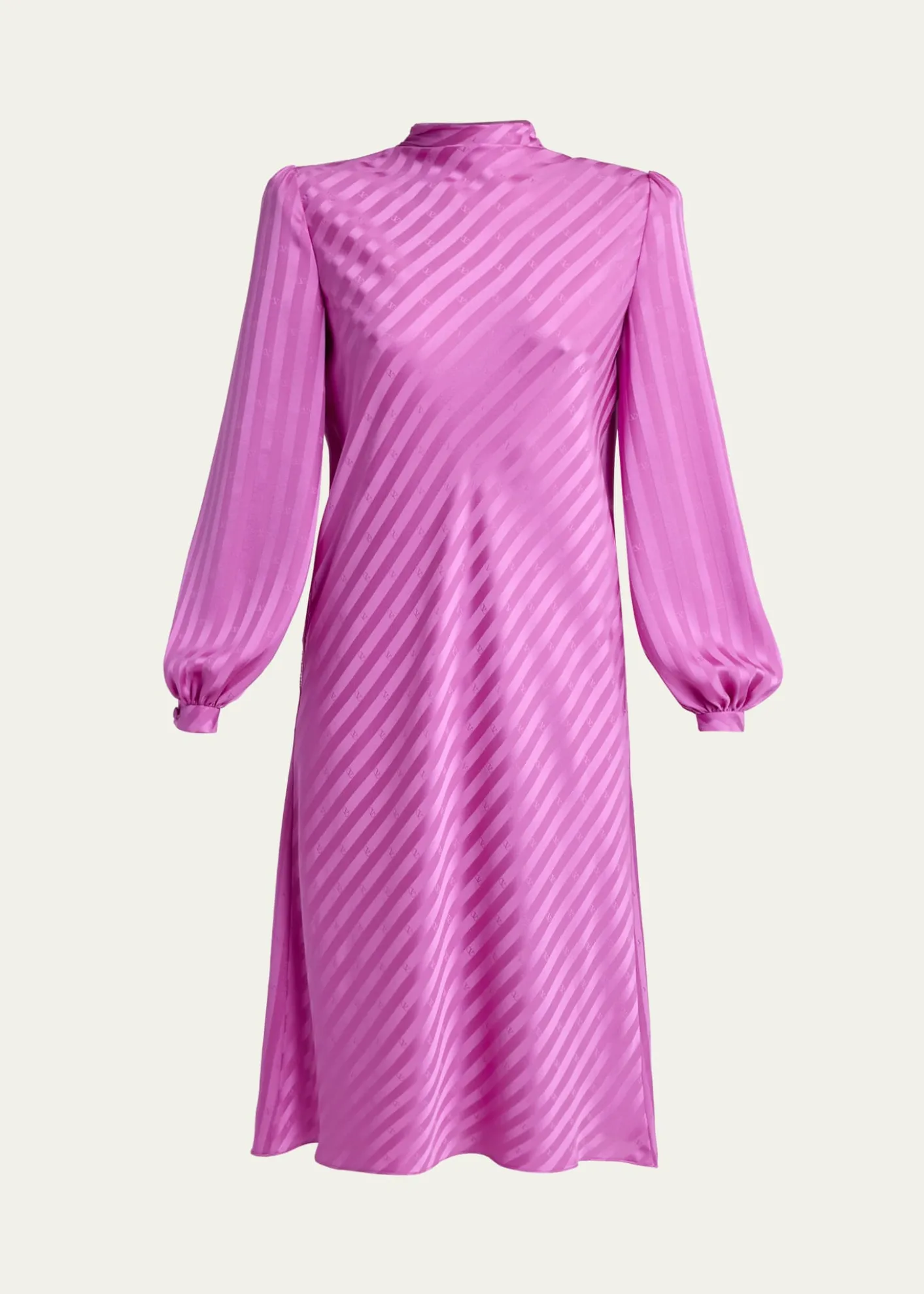 Valentino GaravaniV-Logo Striped Silk Puff-Sleeve Shift Dress