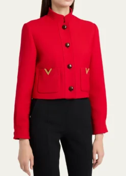 Valentino GaravaniV-Logo Wool-Silk Single-Breasted Peacoat