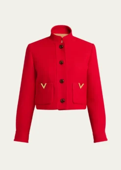 Valentino GaravaniV-Logo Wool-Silk Single-Breasted Peacoat