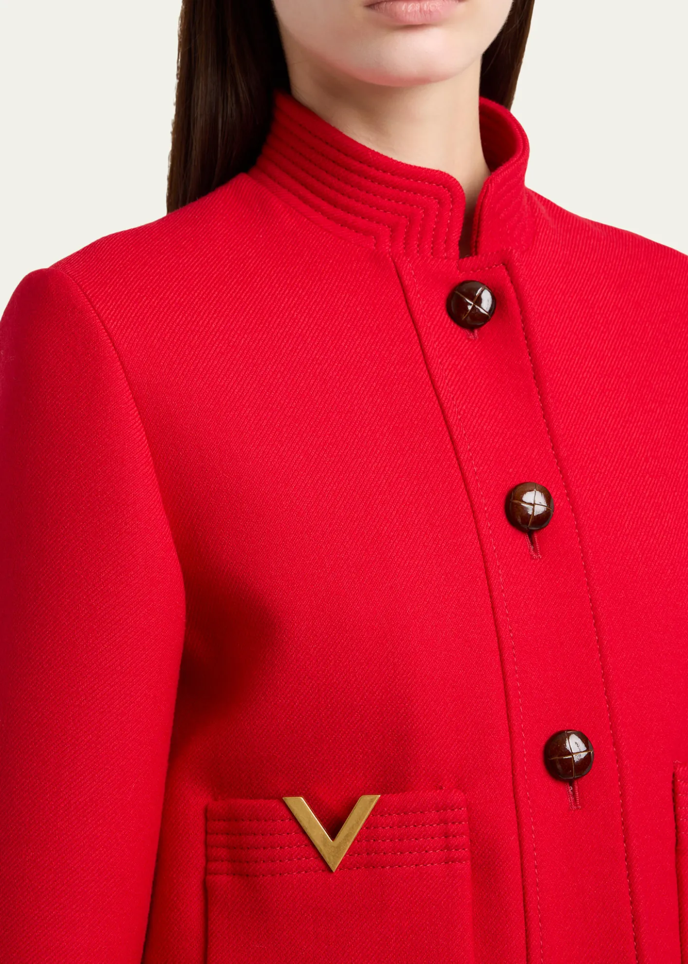 Valentino GaravaniV-Logo Wool-Silk Single-Breasted Peacoat