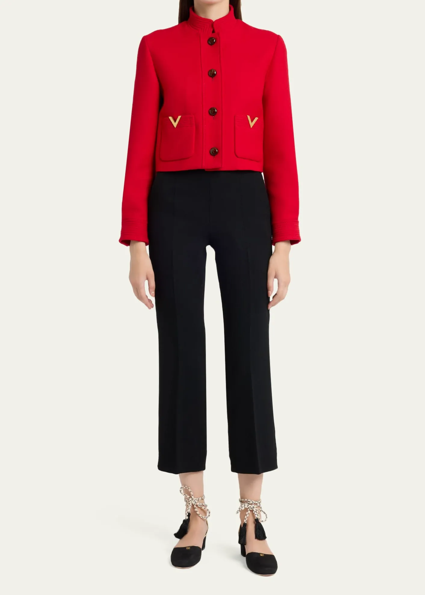 Valentino GaravaniV-Logo Wool-Silk Single-Breasted Peacoat