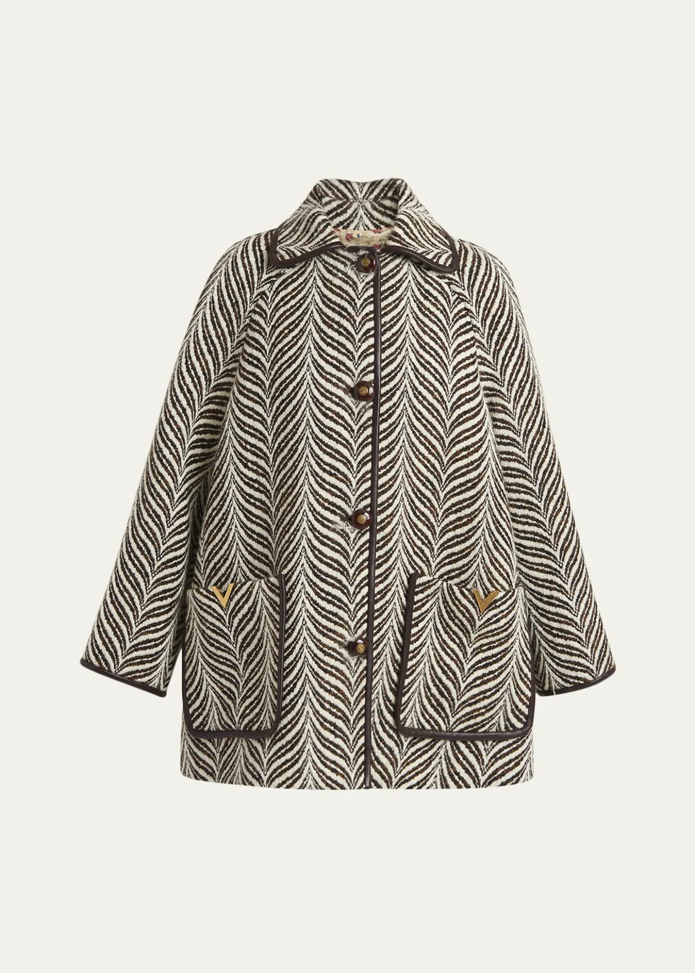 Valentino GaravaniWool Animal Jacquard Single-Breasted Coat
