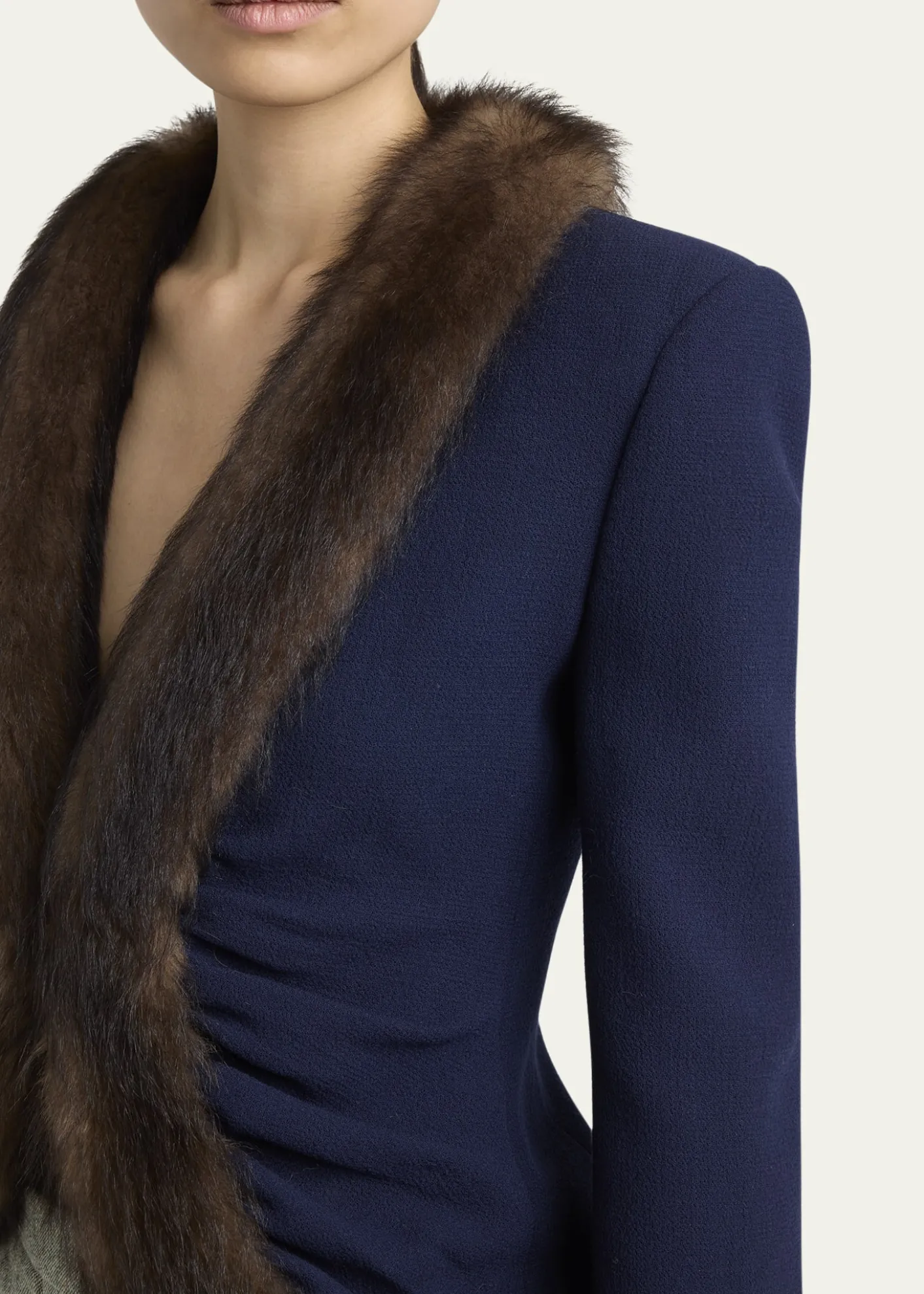 Valentino GaravaniWool Crepe Jacket with Shearling Trim