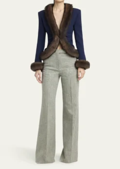 Valentino GaravaniWool Crepe Jacket with Shearling Trim