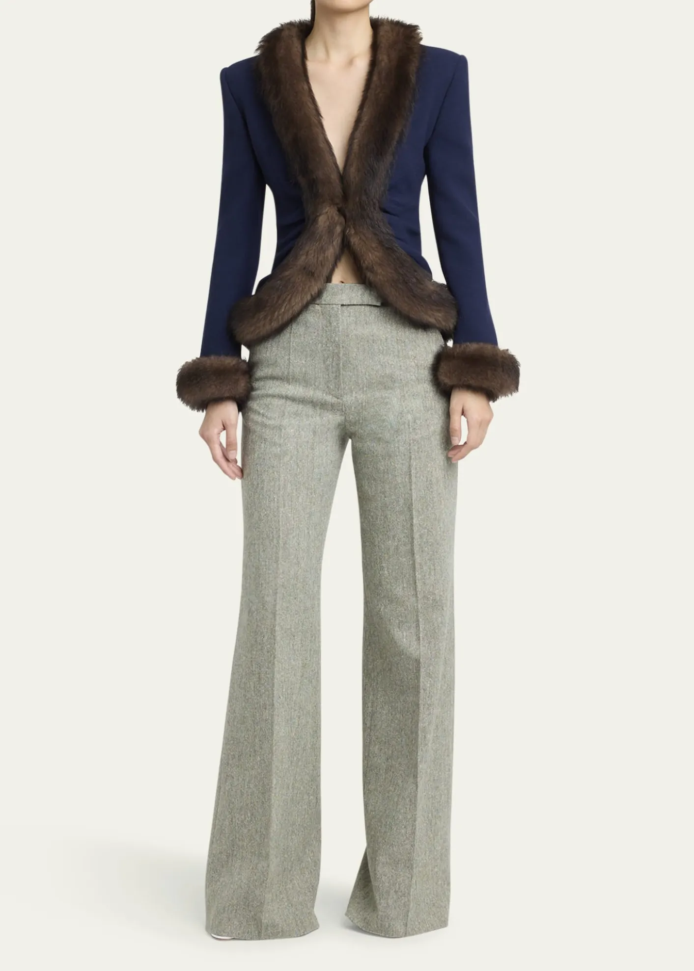 Valentino GaravaniWool Crepe Jacket with Shearling Trim