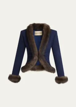 Valentino GaravaniWool Crepe Jacket with Shearling Trim