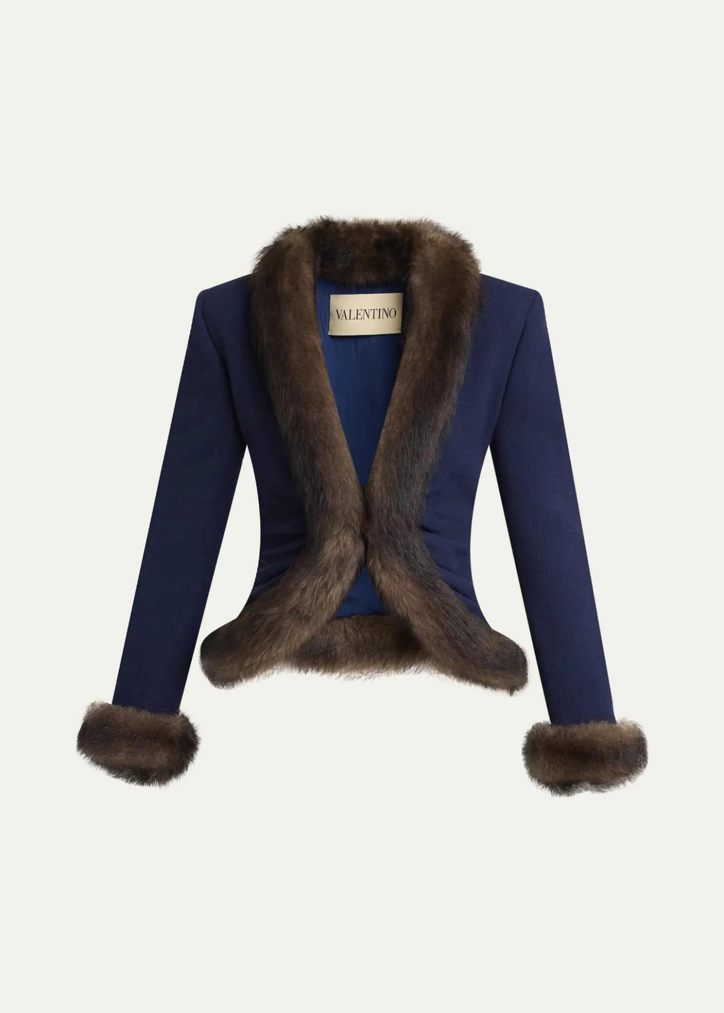 Valentino GaravaniWool Crepe Jacket with Shearling Trim
