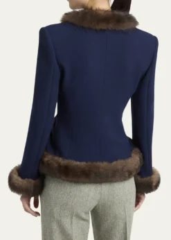 Valentino GaravaniWool Crepe Jacket with Shearling Trim
