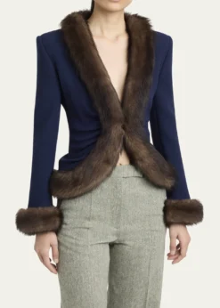 Valentino GaravaniWool Crepe Jacket with Shearling Trim