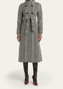 Valentino GaravaniZigzag Double-Breasted Belted Long Coat
