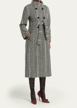 Valentino GaravaniZigzag Double-Breasted Belted Long Coat