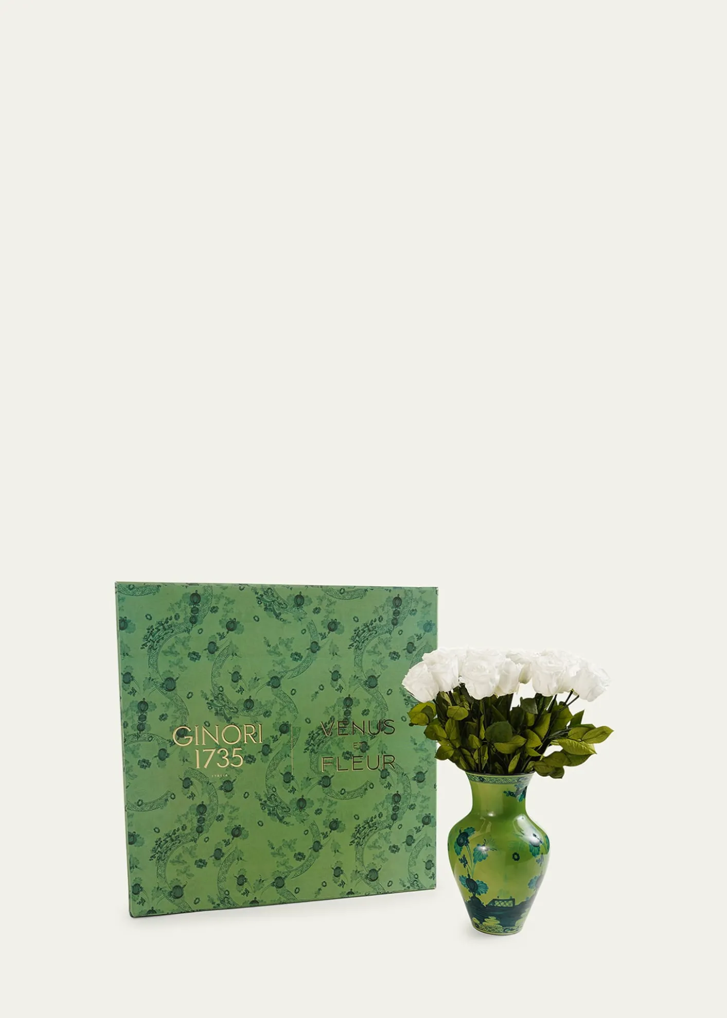 Venus ET Fleurx Ginori 1735 Eternity Roses in Ming Porcelain Vase, 20" Tall