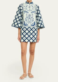 VerandahPalm Azulejos Mini Kaftan Dress