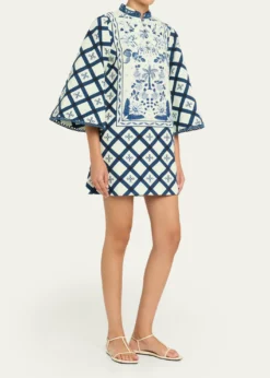 VerandahPalm Azulejos Mini Kaftan Dress