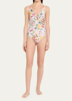 VerandahTwisted Drape Floral One-Piece Swimsuit