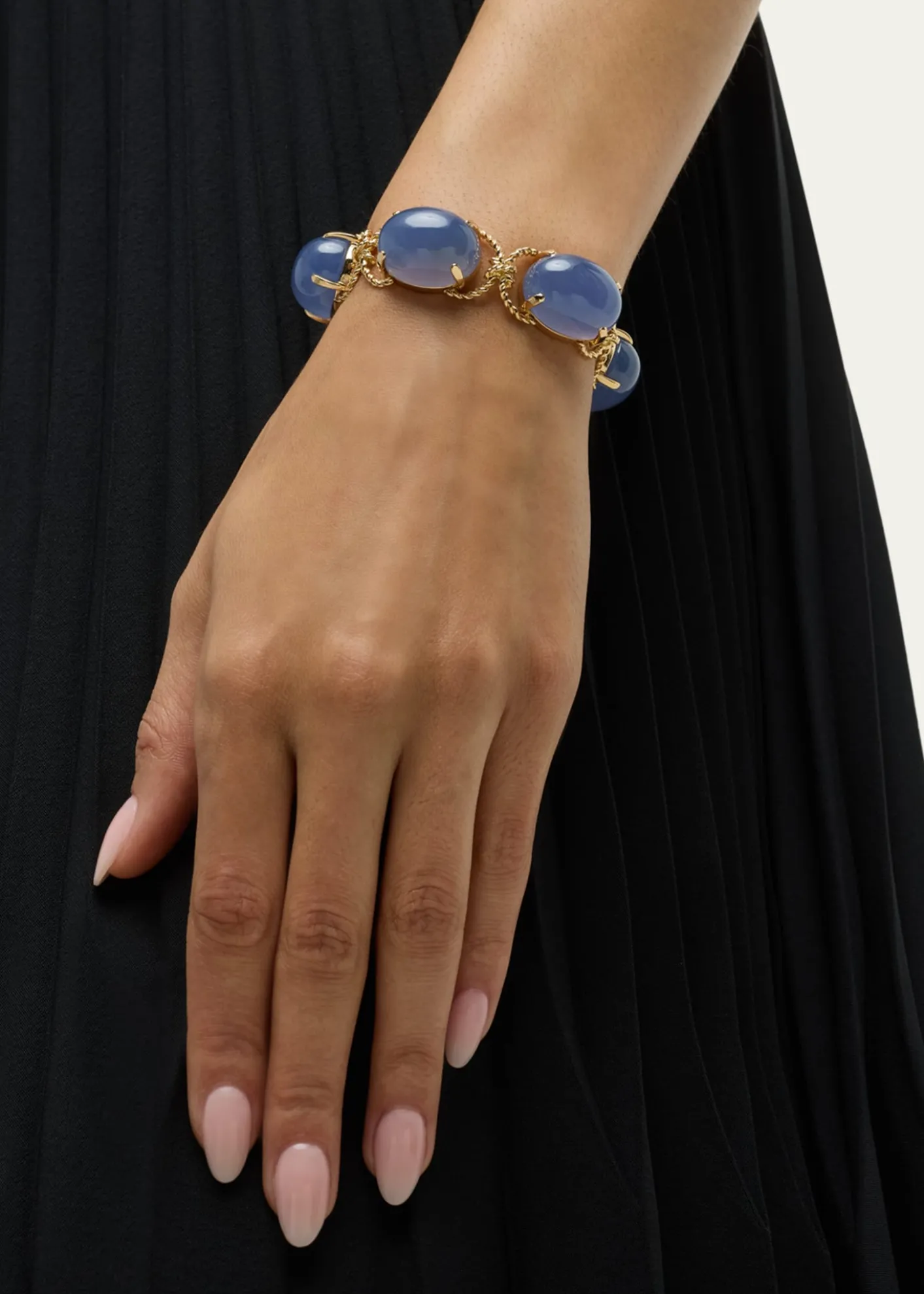 Verdura18K Gold Rope and Blue Chalcedony Pebble Bracelet