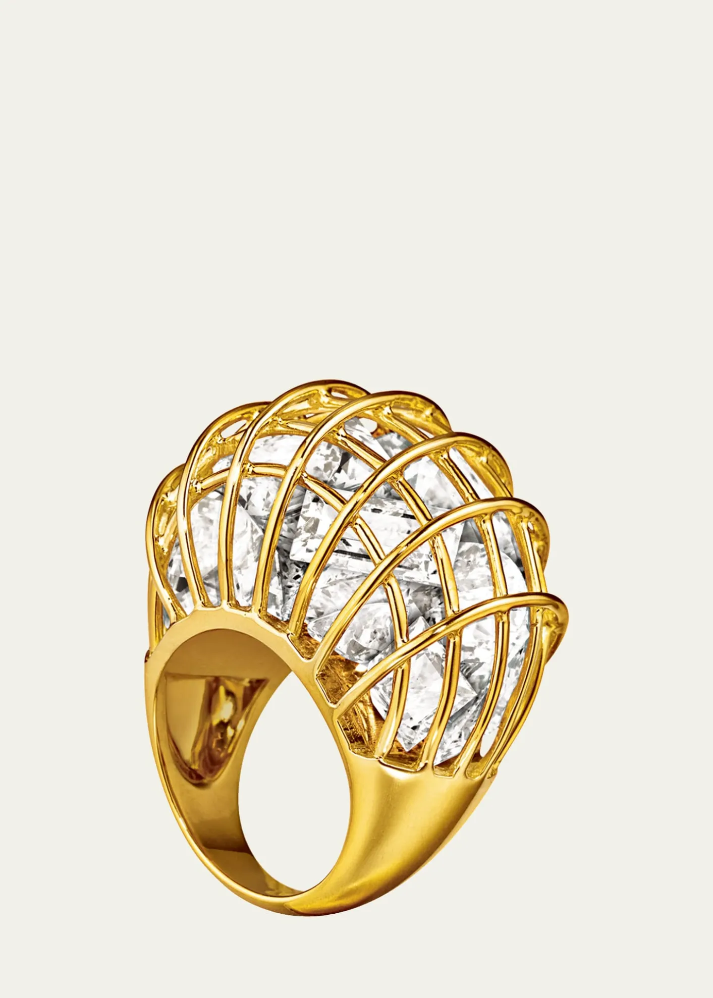 Verdura18K Yellow Gold Rock Crystal Caged Ring