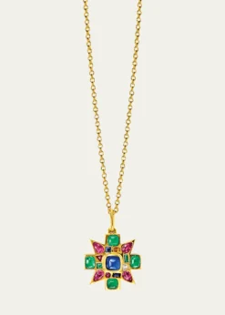 Verdura18K Yellow Gold Sapphire and Emerald Mini Byzantine Pendant Necklace
