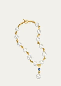 Verdura18K Yellow Gold South Sea Pearl and Sapphire Y-Necklace