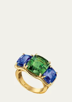 Verdura18K Yellow Gold Tanzanite and Green Tourmaline 3-Stone Ring
