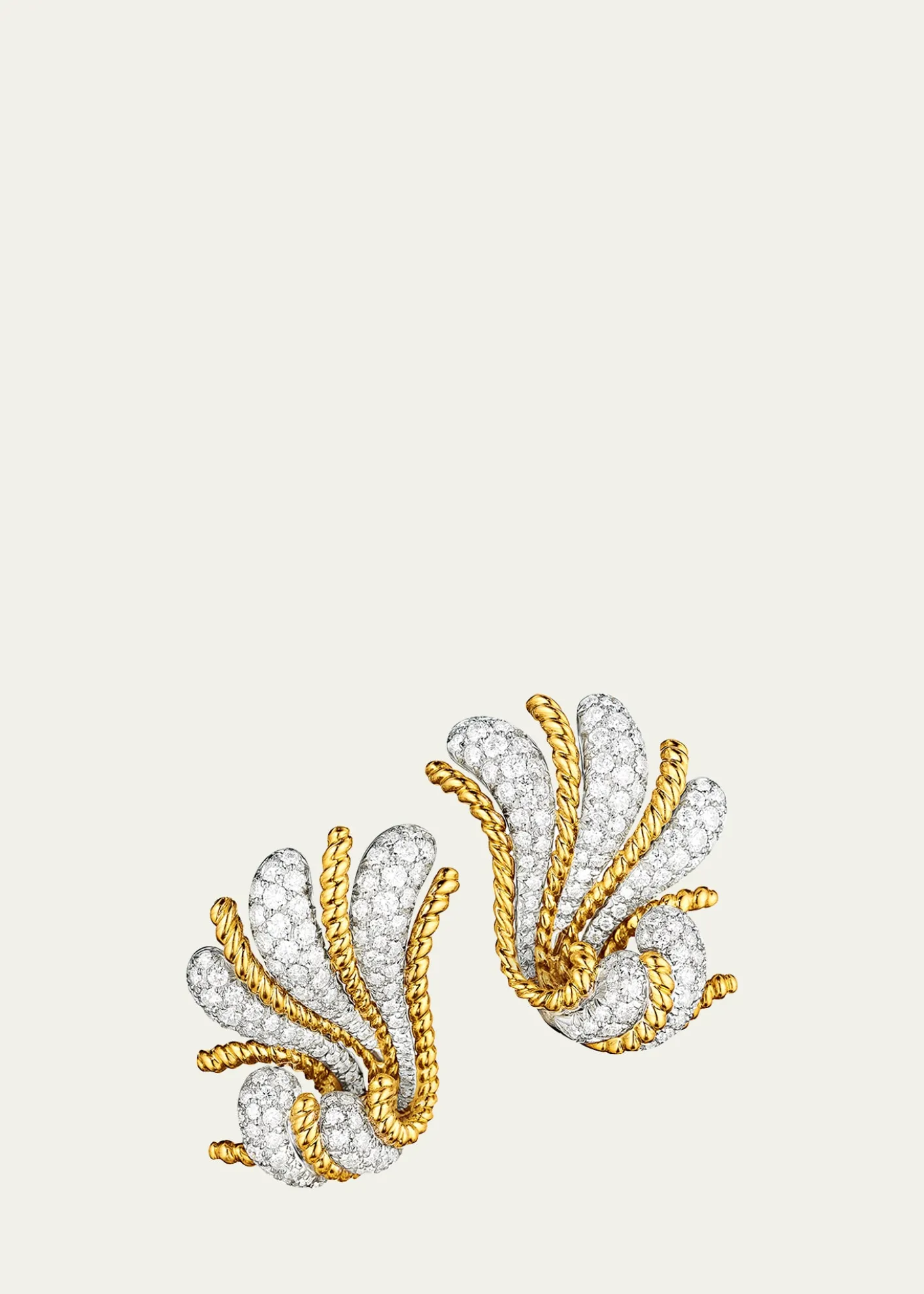 VerduraPlatinum and 18K Yellow Gold Diamond Fan Earrings