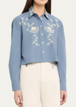 Veronica BeardAderes Embroidered Cropped Cotton Shirt