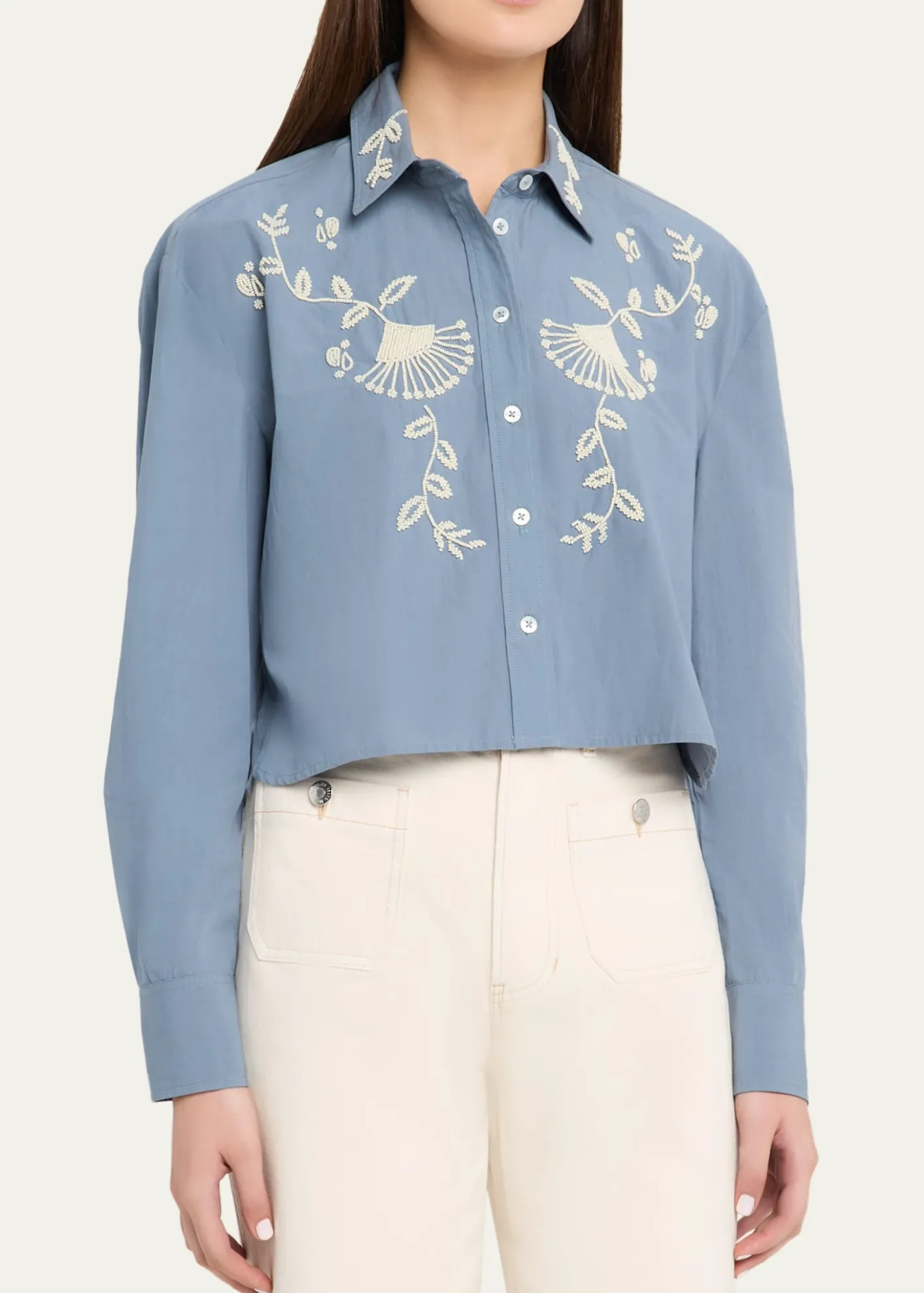 Veronica BeardAderes Embroidered Cropped Cotton Shirt