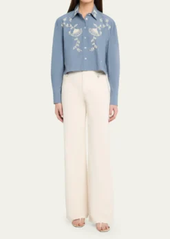 Veronica BeardAderes Embroidered Cropped Cotton Shirt
