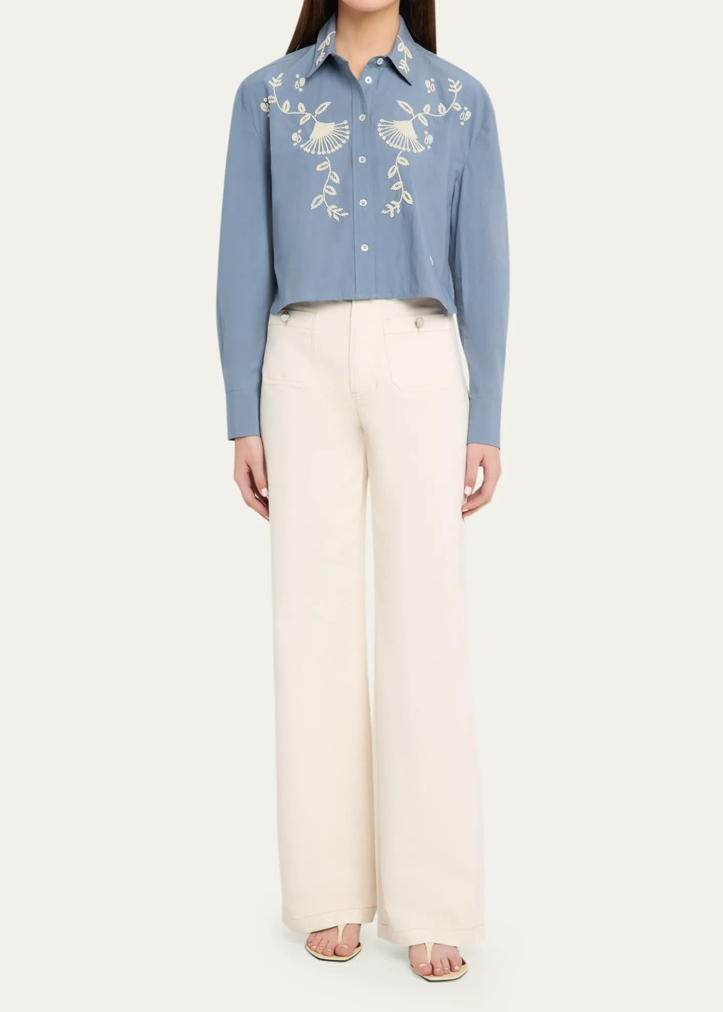 Veronica BeardAderes Embroidered Cropped Cotton Shirt