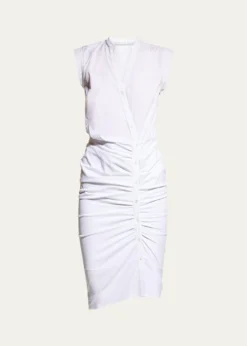 Veronica BeardSleeveless Ruched Poplin Shirtdress