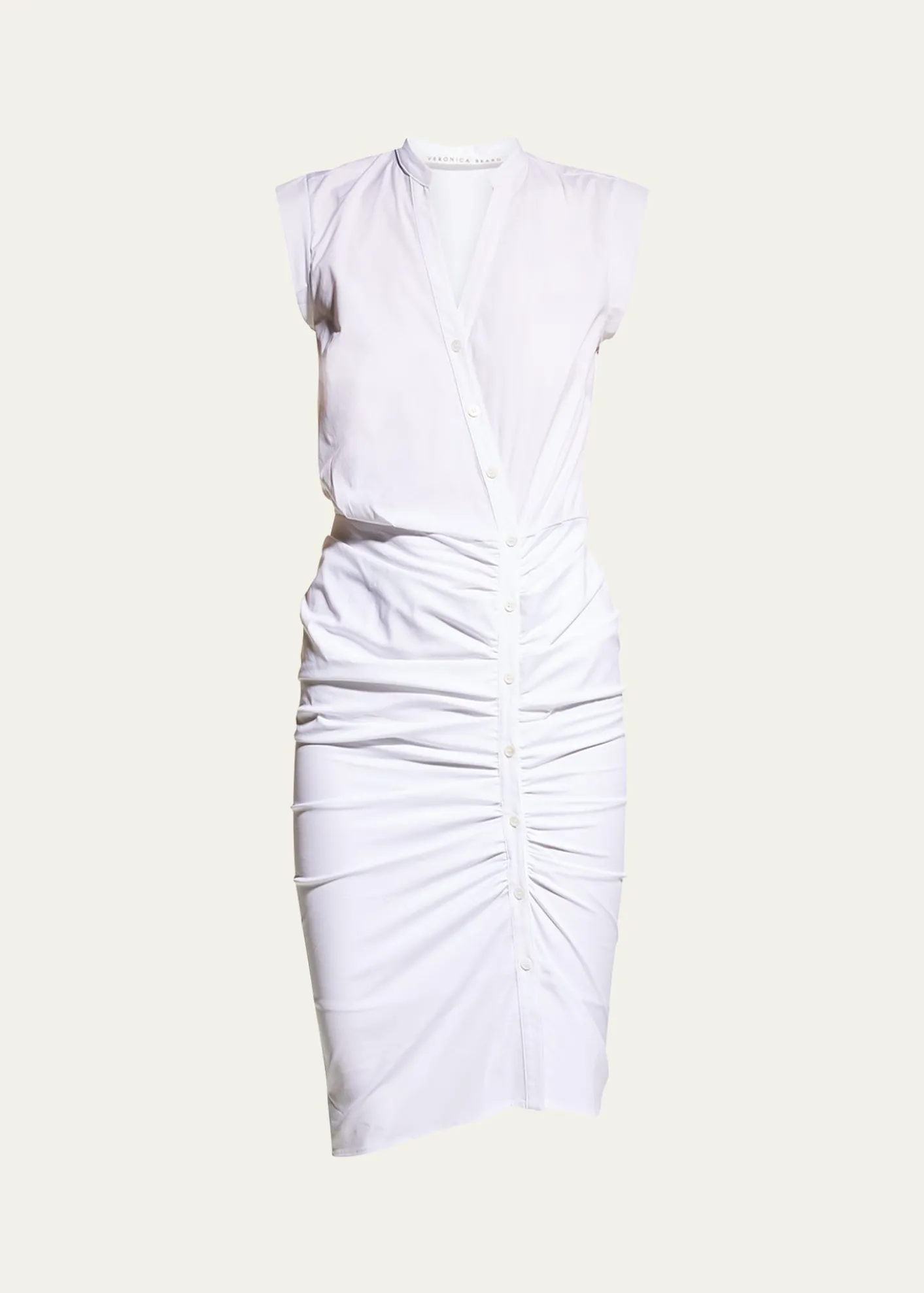 Veronica BeardSleeveless Ruched Poplin Shirtdress