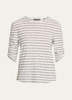 Veronica BeardWaldorf Stripe Ruched-Sleeve Tee