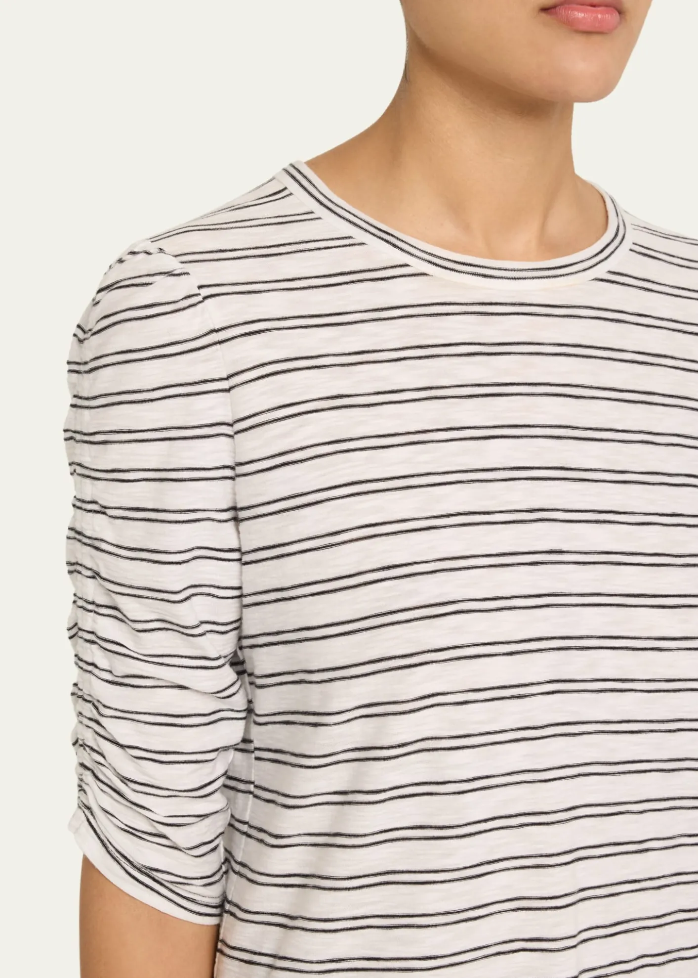 Veronica BeardWaldorf Stripe Ruched-Sleeve Tee