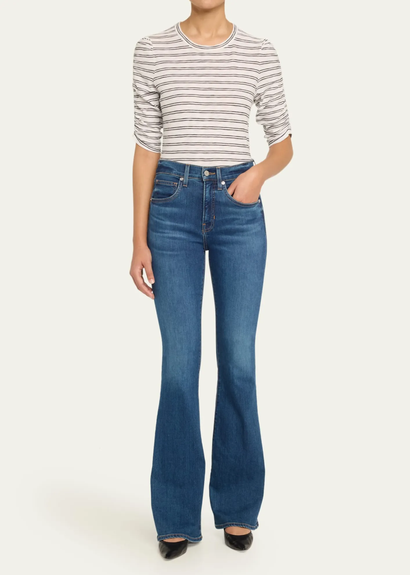 Veronica BeardWaldorf Stripe Ruched-Sleeve Tee