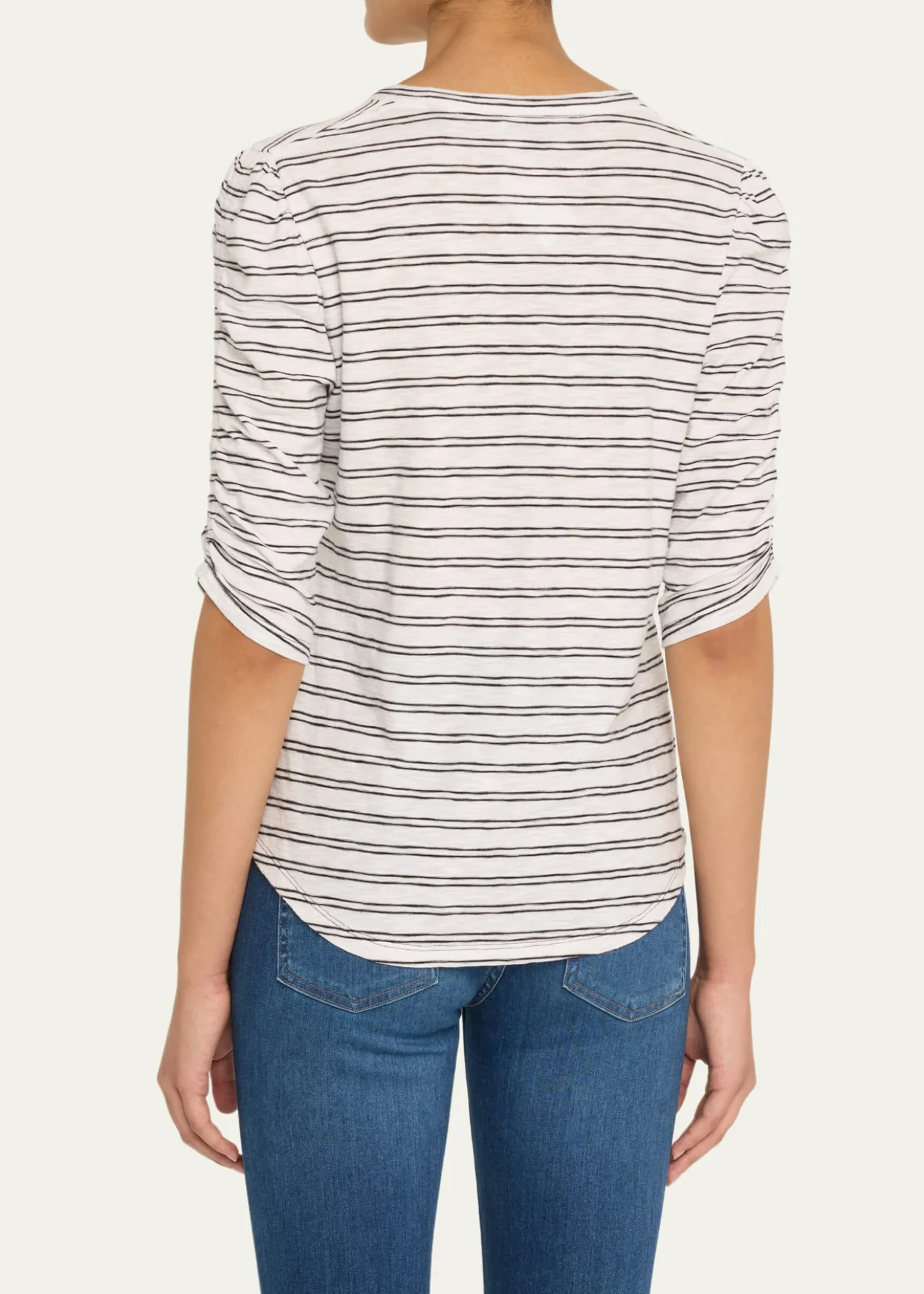 Veronica BeardWaldorf Stripe Ruched-Sleeve Tee
