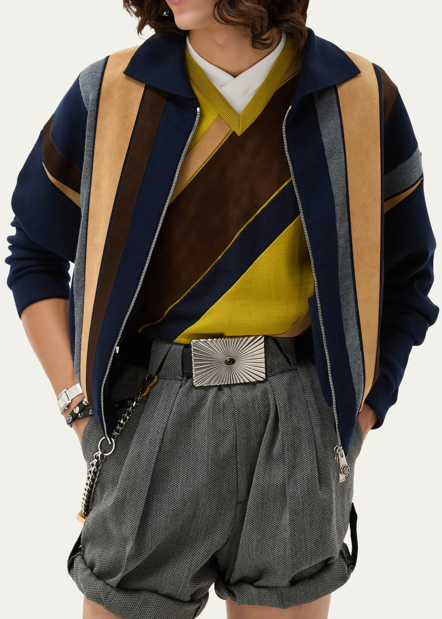 VersaceColorblocked Wool-Blend Zip-Up Blouson Jacket