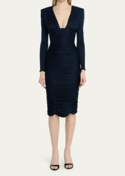 VersaceGathered Long-Sleeve Midi Dress