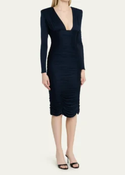 VersaceGathered Long-Sleeve Midi Dress