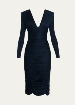 VersaceGathered Long-Sleeve Midi Dress