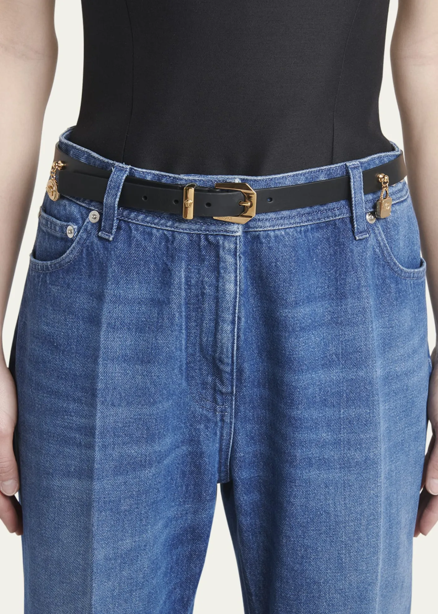 VersaceH20 Medusa Charm Leather & Brass Belt
