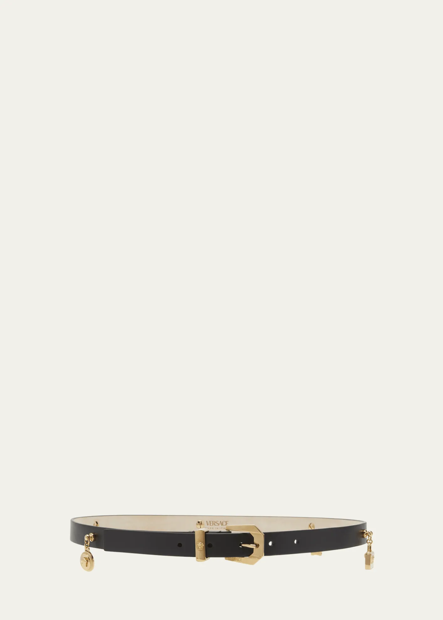 VersaceH20 Medusa Charm Leather & Brass Belt
