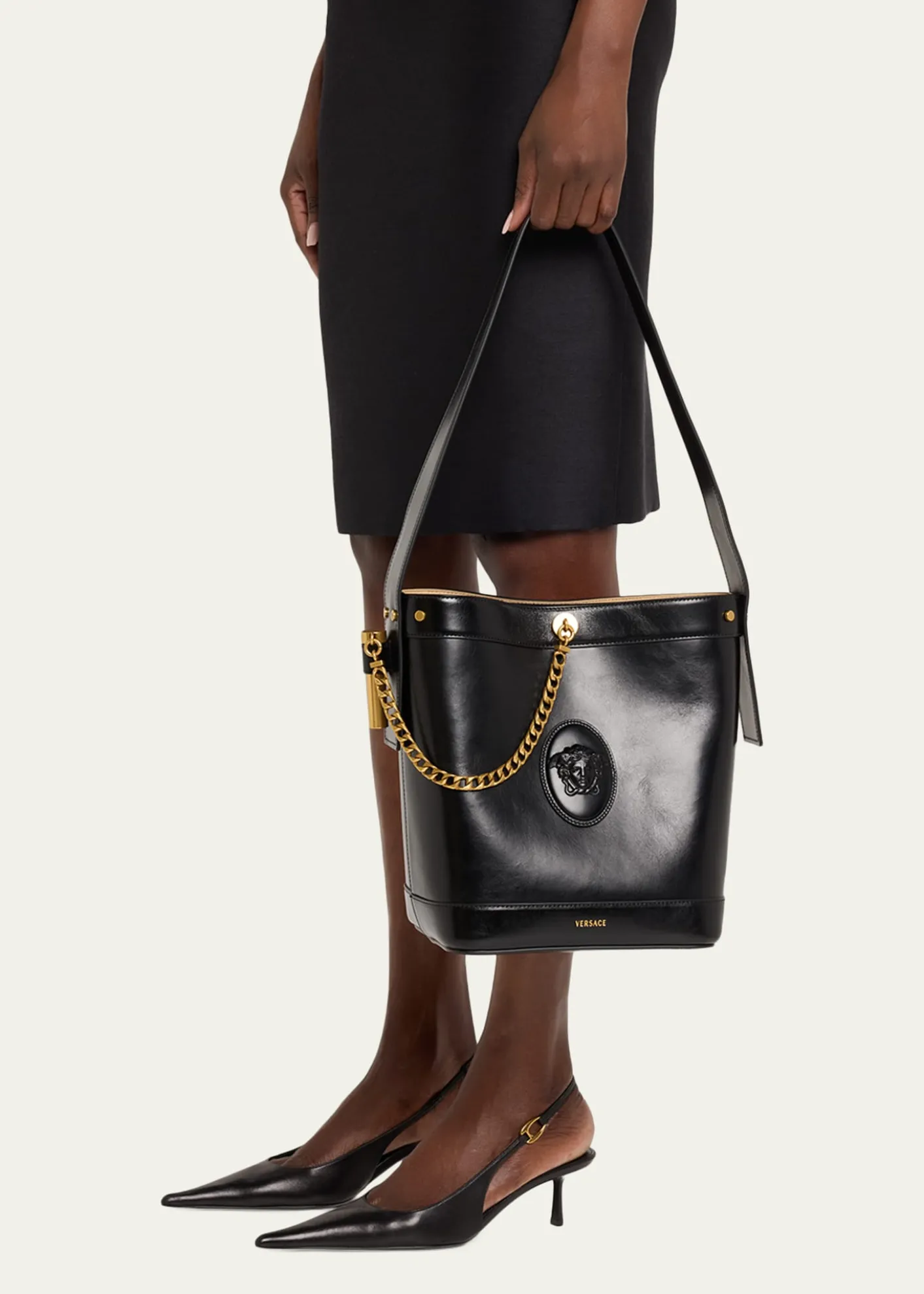 VersaceMedusa Leather Bucket Bag