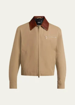 VersaceMen's Leather Collar Blouson Jacket