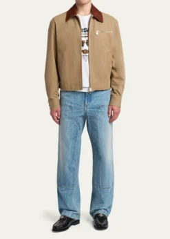 VersaceMen's Leather Collar Blouson Jacket